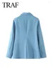 Costumes féminins 2024 Spring Causal Denim Blue Blazer Fashion Fashion Bouton Single Bouton Long Long Manche solide Femme Chic Coat