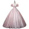 Party Dresses Ofallsis Pink V Neck Brodery Puff Sleeve Aftonklänning 2024 Hösten French Style Fairy Solo Vocal Art Test