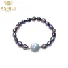 Bracelets Ashiqi Big 1213mm Button Button Waterwater Pearl Bracelets Natural Black Barroce Pearl Para mulheres com 925 Sterling Silver Bead