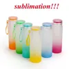 USA SHIP 500ml Sublimation Glass Water Bottle 17oz gradient colors Frosted Glass bottles with lanyards mixed colors pack 50pcs cas183c