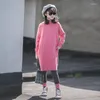 Abito da ragazza vestito da ragazza autunno e peluche invernali addensato 2024 stile casual coreano di felpa con cappuccio per bambini alla moda
