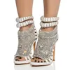 Sandaler Ladies Party Dress Women High Heels Stiletto Luxury Pearls Rhinestone Mule Shoes