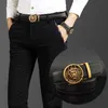 Lion design leather belt men's leather automatic buckle casual versatile belt men's Korean fashion personalized belt blue 240315