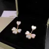 Designer charm Van Love Earrings 925 Sterling Silver Flower Plated with 18k Gold White Fritillaria Heart shaped