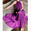 Vestidos casuais básicos Fairy Harter Summer Summer Beach Robe de tamanho grande Loose Midi Purple Sundress 2024 Mulheres férias Casual Runway vestidos 240419