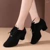 Chaussures de danse féminine adulte professeur de latin femme oxford tissu au milieu du talon carré marin soft social baskets