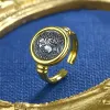 Anneaux Greek Demeter Silver Coin 18K Gol Solide à deux tons 925 Silver Roman Coins Open Vintage Ring R1034