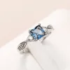 Bands Huitan Disdicate Women's Blue Cubic Zirconia Rings Twist Design Elegant Lady's Dinger Ring for Anniversary Party 2022 New Jewelry