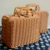 BINS PORTABLE PICNIC CHASS CASHE Handgjorda rattan Vävt förvaringsfodral Vintage Makeup Travel Suitcase Cosmetics Sundrie Organizer Storage Box