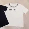 Miu Fashion T-Shirt Women's High Quality Cotton Crew Neck T-Shirt Embroidery Versatile Casual Short Sleeve T-Shirt Women's Summer Clothing Fashion Trend Women's T-Shirt