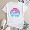 Palm Tree Island Sunset T-shirt Estetiska kvinnor Tropiska strandvibber Tshirts Retro Family Summer Vacation Tee Shirt Topp 240409