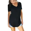 Kvinnors T-skjortor Löst passform T-shirt Stylish V-Neck Tee Shirt Solid Color Casual Top For Summer Mid-Längd Streetwear