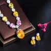 Collares Multicolor Big amarillo Reduce Reduce Cubic Zirconia Stone Women Fiesta de bodas Collar y aretes Elegantes novias Joyas T0831