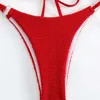 Женские купальные бикини, набор сексуального вина красного халата, микро-чай, струнка, перекрестная шнурка, мини-купальники, женщины купаются купание костюмы