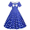 Casual Dresses For Women Polka Dot Short Sleeve Housewife Evening Party Prom Dress Trendy Bowknot Slim Waist