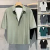 Men's Casual Shirts Men Formal Shirt Stylish Ice Silk With Hidden Buttons Turn-down Collar For Business Wear Short Summer