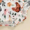 Rompers zomer backless babymeisjes bodysuits schattig geboren kleding outfits ruches mouwloze kuiken bloemenprint romper met hoofdband set