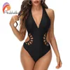 Andzhelika Black Swimsuit Womens Halter Sexy Halter Swimwear Monokini Traje de baño Femenino Bodysuit de natación 240411