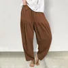 Pantalon féminin élégant à jambe large harem long pantalon à toucher la peau plissée d'été plissée quotidienne