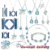 Stands XFU 2024 Bijoux premium féminin Ensemble de bijoux premium Charme Blue Crystal Series Boucles d'oreilles Boucles Bracelet Ring de Noël Décoration de Noël