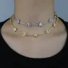 Necklaces 32+10CM Gold Silver Color Micro Pave 5A CZ Sparking Geometric Star Evil Eye Charm Choker Necklace For Women