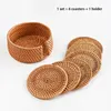 TABELA MATS de 8cm Isolada Rattan tapete redonda Coasters de copos de isolamento de mão Placemats preenchendo 6pcs 1pc titular