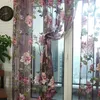 1pc Peony Tulle Curtains para a porta da cozinha Janela sala de estar Jacquard Sheer Voile Yarn Curtain 240416