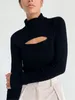 Dames T -shirts Zwart gebreide Crop Top Streetwear met lange mouwen Y2K kleding Spring herfst Solid sexy shirt Hollow Out Purple Tees