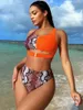 Kobiety stroje kąpielowe 2024 Orange Leopard Print Bikini Tankini 2-częściowy strój kąpielowy Wasit For Women Patchwork Summer Beach Bathing Suit