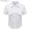 Erkek Gömlek Retro Koleji Tarzı Çift Cep Yakası Ultra Nezek Kısa Kollu Beyaz Gömlek Yaz Kısa Üst Mavi YQ240422