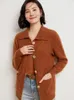 Tejidos de mujer 2024 tejido de otoño invierno mujeres cardigan merino lana girando cuello twist flor de cachemir grueso tela femenina