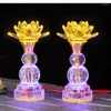 Dekorativa figurer Färgade LED Buddha erbjuder Lamp Home Decoration Temple Prayer framför Crystal Lotus God rikedom