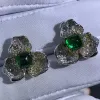 Örhängen Wuiha Real 925 Sterling Silver Sugarloaf Cut 5ct Emerald Full Diamond Flowers Stud Earrings for Women Wedding Present Drop Shipping