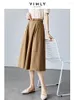 Kjolar Vimly Classic A-Line Midi Black for Women 2024 Autumn Elegant Belted High midje Swing Fleared kjol Kvinnkläder M2600