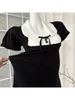 Robes de fête Slim à manches courtes Kint Robe pour femmes 2024 banquet sexy gyaru mini 2000 esthétique vintage noire frocs coréen mode