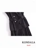 Robes décontractées Kondala Chic Vintaeg Solie Black Office Femmes Habiller Fashion 2024 AUTUME FAUX Two Double Button Vest Blazer Long plissé