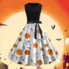 Casual Dresses Halloween Costumes For Women Round Neck Sleeveless Printed Swing Dress Vintage Cocktail Prom Party Bowknot Robe Femmes