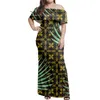 Party Dresses Polynesian Tribal Red Gray Lines Printed Women Elegant One Shoulder Dress Summer Plus Size Ruffle Long Clothing