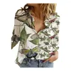 Women's Blouses Long-sleeve Top Floral Map Print Lapel Shirt For Women Long Sleeve Loose Fit Blouse Streetwear Fashion Spring Summer