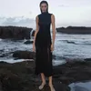 Winter Knitted Beach Cover Ups Women's High Neck Sheath Dress Vestidos Swimwear Slim Fit Crochet Sweater