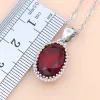 Strons Ruby Red 925 Bijoux en argent Set Bijoux Birthdies de naissance Femmes Boucles d'oreilles / Pendant / Collier / Anneaux / Bracelet Festival Gift de la Saint-Valentin