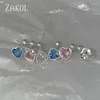 Studörhängen Zakol Fashion Pink Cubic Zirconia Heart For Women Girls Korean Trendy Blue Crystal Everyday Earring Accessories