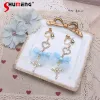 Orecchini fatti a mano giapponese dolce ragazza di bellezza orecchini perle kawaii donna carina amore cross cross rhinestone blu blu clip auricolare