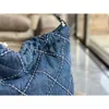 designer läder handväska chenel 24 vår/sommarräknare internet kändis liten vind diamantmönster lätt denim casual lat cowboy skräpväska