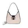 Drawstring Female Summer Woven Tote Bag Ladies Stylish Chain Straw Bow Kont Shoulder Crossbody Korean Women Casual Balck Phone Handbag