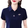 ポロシャツ女性夏デザイナーラペル半袖Tシャツ2023新しいファッション刺繍薄いTシャツゴルフシャツの女性