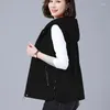 Jaqueta de colete feminino Mulheres Mulheres Longa Cola -Coloque Espaço 2024 Primavera Autumn Autumn Idade Média Lieve com Hooded Casual Casual Tops pretos