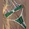 BRAS SET SEXY underkläder Set Women Green Floral Embroidery Transparent Erotics Bra Thong Panty Perspective Underwear Two-Piece