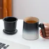 Mugs Tea Cup With Infuser And Lid Gradient Blue Ceramic Loose Leaf Water Mug Rosewood Handle Steeping Gift For Women Men