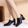 Dress Shoes Super High Heels Loafers Women 2024 Spring Slip On Square Heel Small Leather Solid Color Zapatos Mujer Fashion